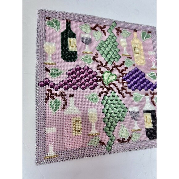 Handmade needlepoint beaded wine grapes champagne theme - Picture 2 of 13